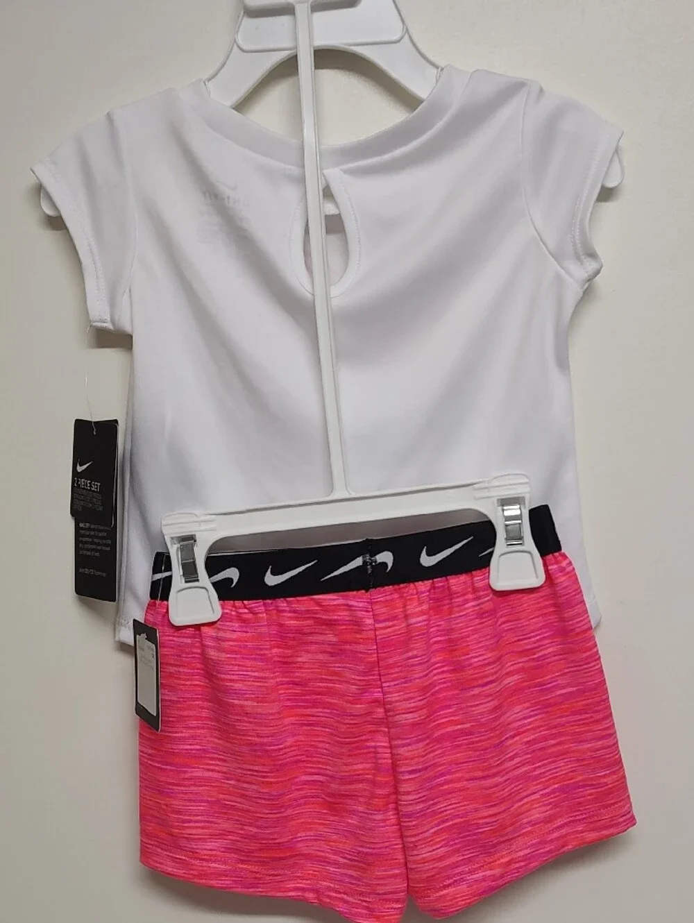 Nike White Top with Pink & Coral Heart Logo and Pink Space-Dye Shorts Set